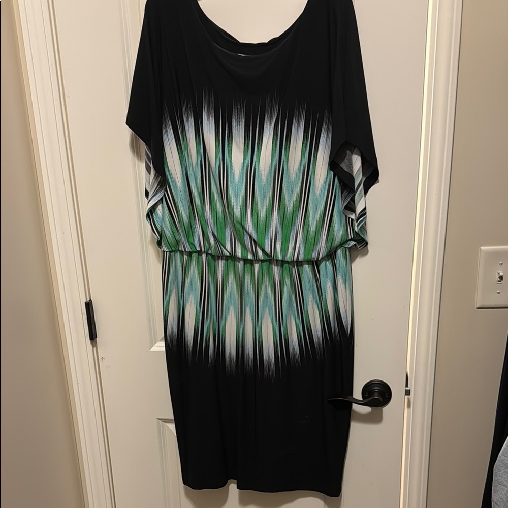 Maggy London Black and Green Patterned Dress